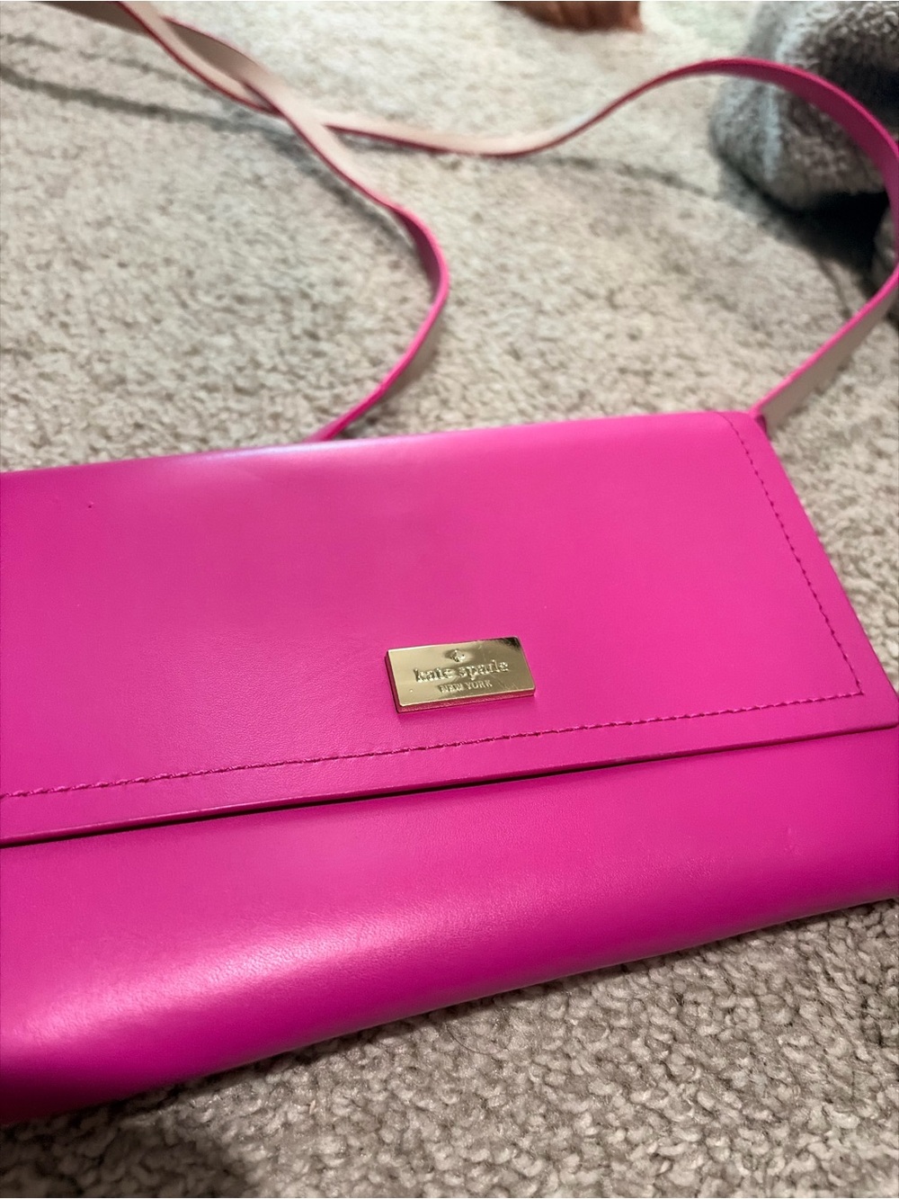 kate spade Hot Pink Leather Crossbody with Gold Plaque